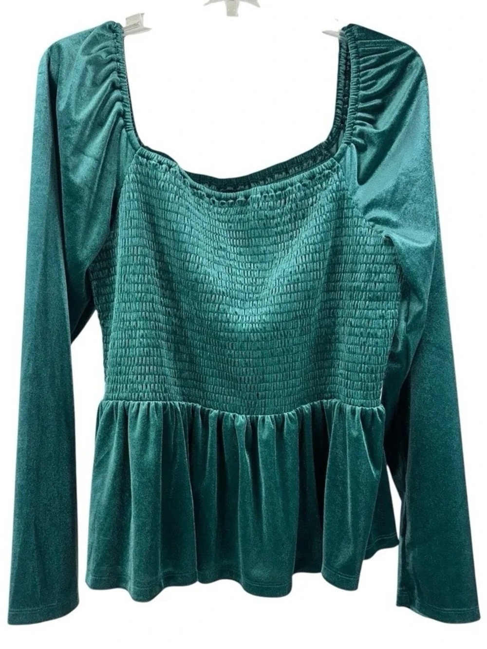 GAP Teal Smocked Peplum Long-Sleeve Top